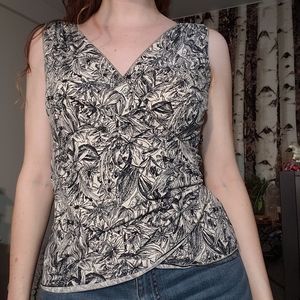 Black and white floral wrap top